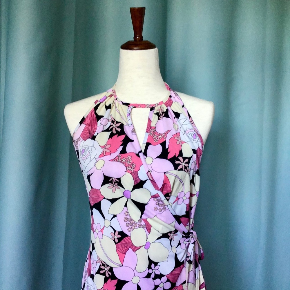 SOLD!! Sz L vintage floral mini wrap dress - Picture 2 of 4
